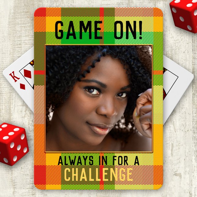 Ihr Foto farbenfroh Karierte Spielkarten Deck (Deck of playing cards featuring your own photo framed by a colorful plaid design)