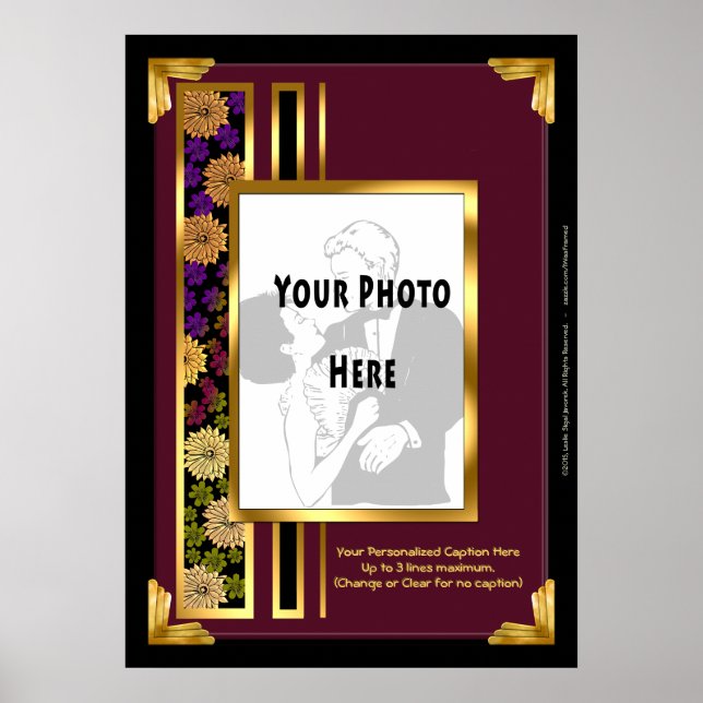 Ihr Foto in einem Burgund Art Deco Imitat Poster (Vorne)