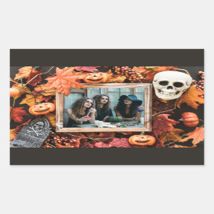 IHR FOTO in einem Halloween-Rahmen-Aufkleber Rechteckiger Aufkleber