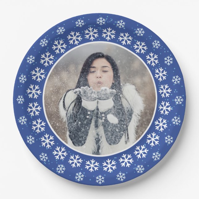 IHR FOTO in einem Snowflake-Frame-Teller Pappteller (Vorderseite)