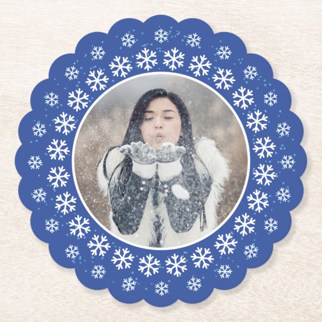 IHR FOTO in einem Snowflake-Frame-Untersetzer Untersetzer (Vorderseite)