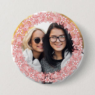 IHR FOTO in einer Blume-Kranz-Rahmen-Taste Button