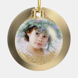 Ihr Foto in Goldenen Weihnachtsball Custom Keramik Ornament
