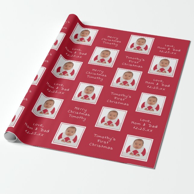Ihr Foto Individuelle Name Weihnachtswrapper Geschenkpapier (Ungerollt)