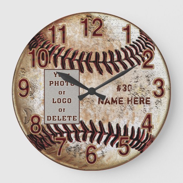 Ihr Foto, Logo, Personalisierte Baseball-Wall-Uhr Große Wanduhr (Vorderseite)
