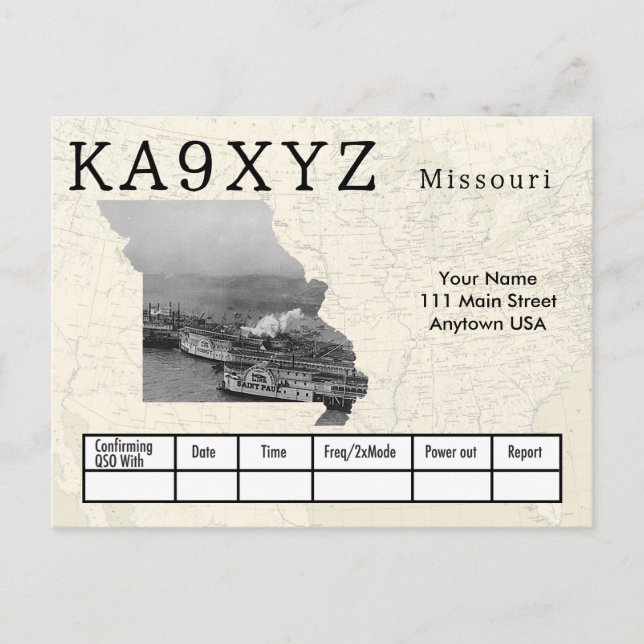 Ihr Foto Missouri geformt Cutout Custom QSL Postkarte (Vorderseite)