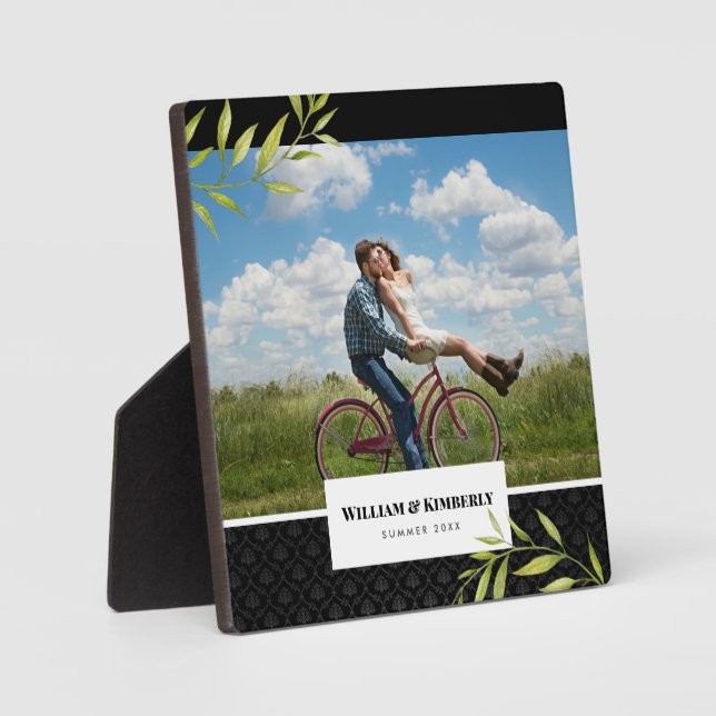 Ihr Foto mit Laurel und Damask personalisiert Fotoplatte (Vorderseite)
