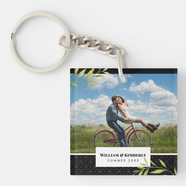 Ihr Foto mit Laurel und Damask personalisiert Schlüsselanhänger (Vorderseite)