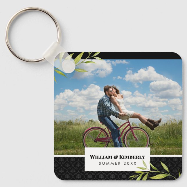 Ihr Foto mit Laurel und Damask personalisiert Schlüsselanhänger (Vorderseite)