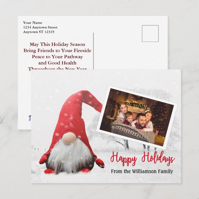 Ihr Foto mit Snowy Gnome Happy Holidays Postkarte (Vorne/Hinten)