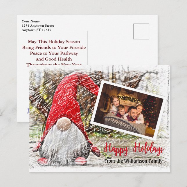 Ihr Foto mit Weihnachten Gnome Happy Holidays Postkarte (Vorne/Hinten)