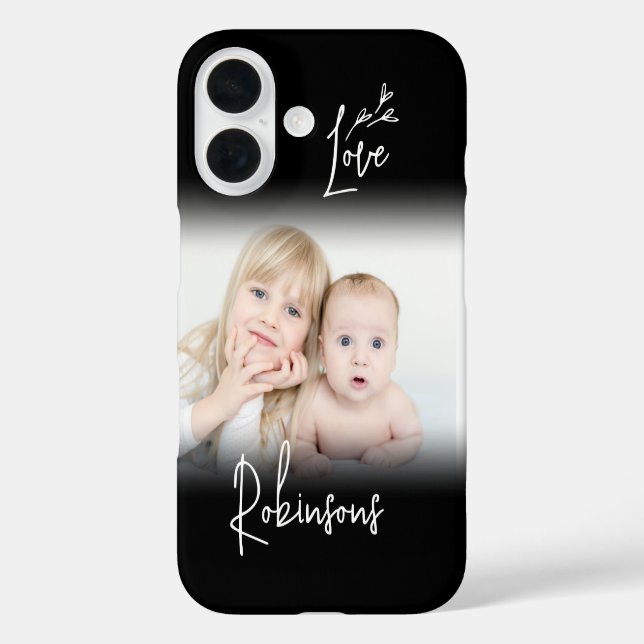 Ihr Foto & Monogram Stilvoll Elegante Script-Liebe iPhone 16 Hülle (Rückseite)