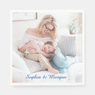 Ihr Foto & Name(n) in Blue Script Serviette