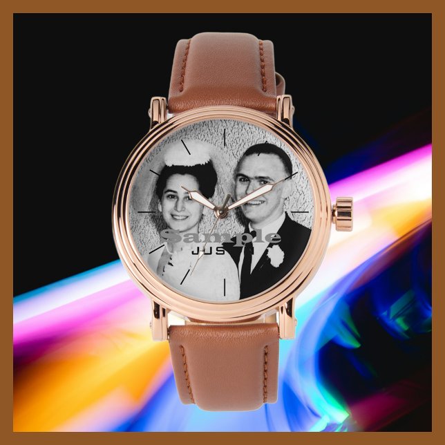 Ihr Foto Name Rose Gold Herren Brown Band Handrist Armbanduhr (Von Creator hochgeladen)