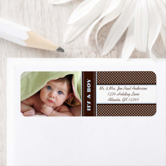 Ihr Foto New Baby Es ist ein Boy Brown & Blue Dots (Insitu)