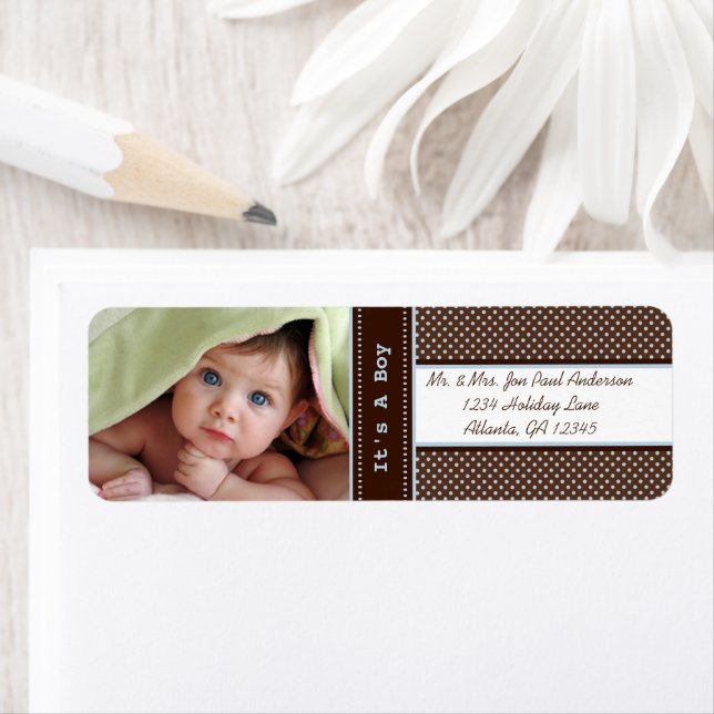 Ihr Foto New Baby Es ist ein Boy Brown & Blue Dots (Insitu)
