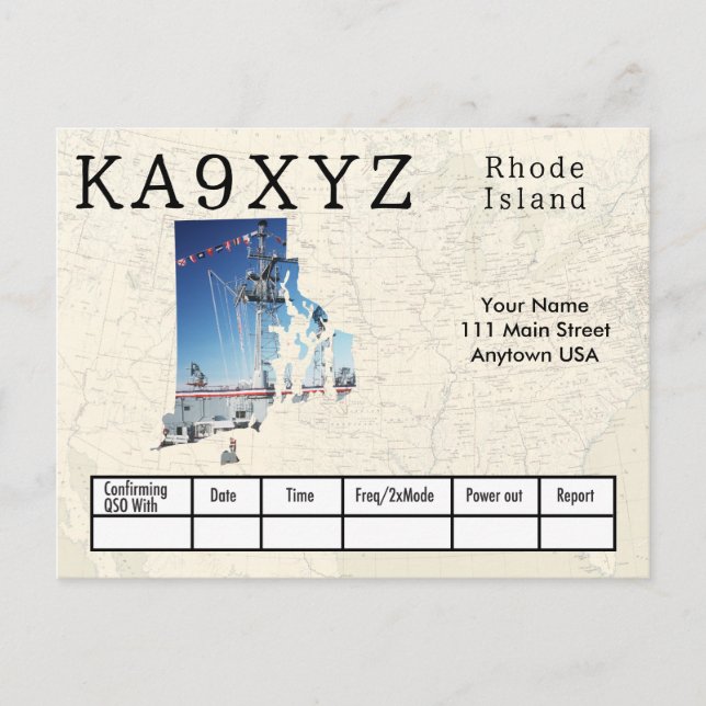 Ihr Foto Rhode Island Shaped Cutout Custom QSL Postkarte (Vorderseite)
