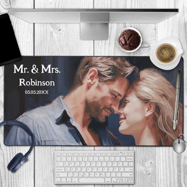 Ihr Foto Romantische Liebe Hochzeit Schreibtischunterlage (Wedding or engagement desk mat featuring your own photo or a romantic illustration)