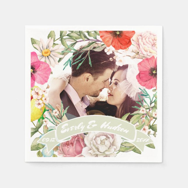Ihr Foto Rosa Rosa Rosa Hochzeitskranz Serviette (Vorderseite)
