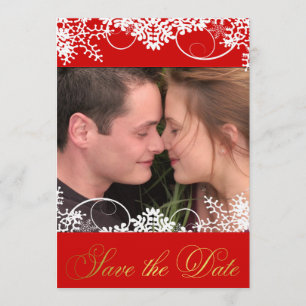 Ihr Foto Rot und Gold Winterschnee retten Termine Save The Date
