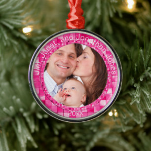 Ihr Foto & Text - Duo Fuchsia Fliesenmuster Ornament Aus Metall