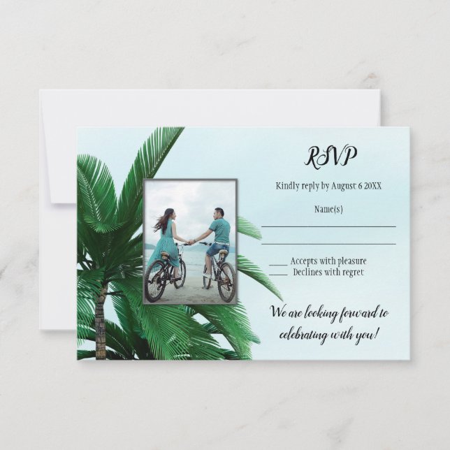 Ihr Foto Tropical Palm Tree Beach Hochzeit UAWG Einladung (Vorderseite)