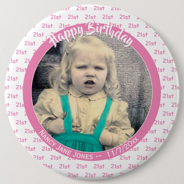 Ihr Foto und Ihr Alter: Geburtstag Zahlenmuster Ro Button (Vorderseite)