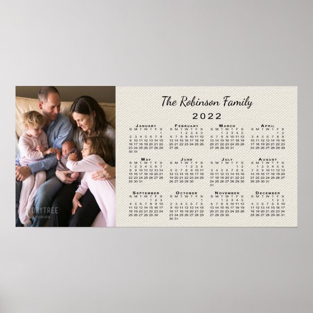 Ihr Foto und Name 2022 Calendar Imitate Leinwand Poster (Vorne)