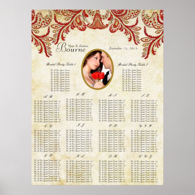 Ihr Foto Vintager Sitzplan alphabetisch Poster (Vorne)