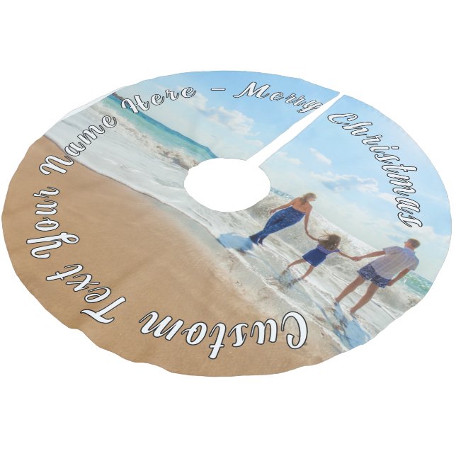 Ihr Foto Weihnachtsbaumrock mit individuellem Text Polyester Weihnachtsbaumdecke (Schrägansicht)