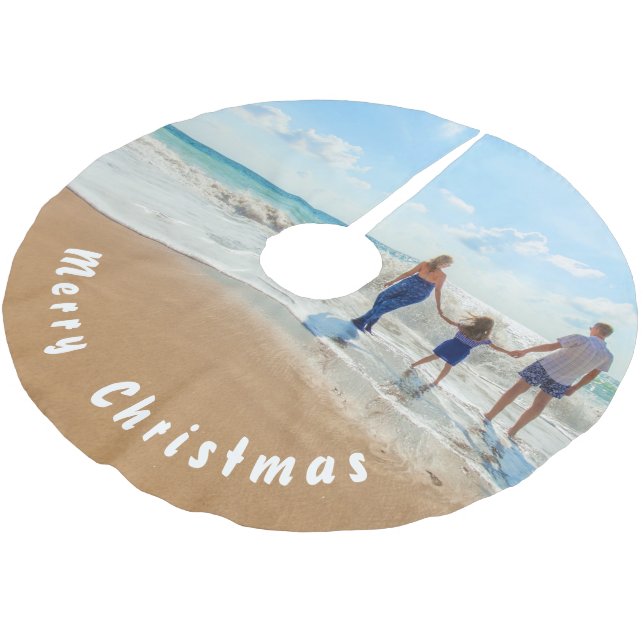 Ihr Foto Weihnachtsbaumrock mit individuellem Text Polyester Weihnachtsbaumdecke (Schrägansicht)