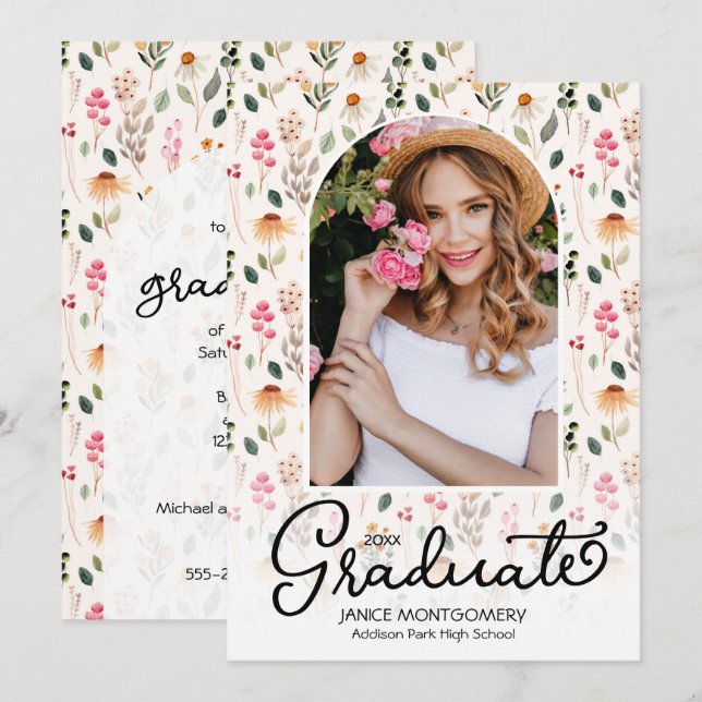 Ihr Foto zur Wildblume Graduation Party Einladung (Vorne/Hinten)