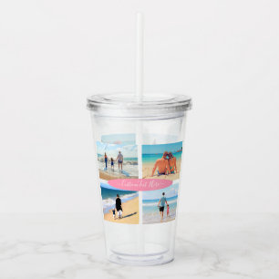 Ihr Fotocollage-Akryltumbler und Ihr eigener Text Acryltrinkbecher