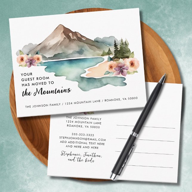 Ihr Gästezimmer hat sich bewegende Berge Ankündigungspostkarte (Your Guestroom Has Moved to the Mountains New Address Announcement Postcard)