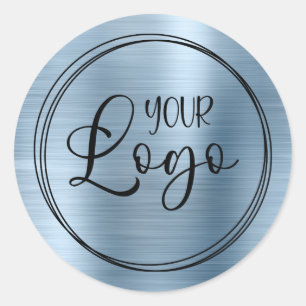 Ihr Geschäft-Logo hier Metallisch Blau Runder Aufkleber