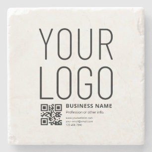 Ihr Geschäft-Logo mit editierbarem QR-Code und Tex Steinuntersetzer