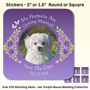 Ihr Haustier Foto, Save the Date, Lila Mauve Blume Quadratischer Aufkleber