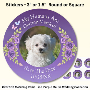 Ihr Haustier Foto, Save the Date, Lila Mauve Blume Runder Aufkleber