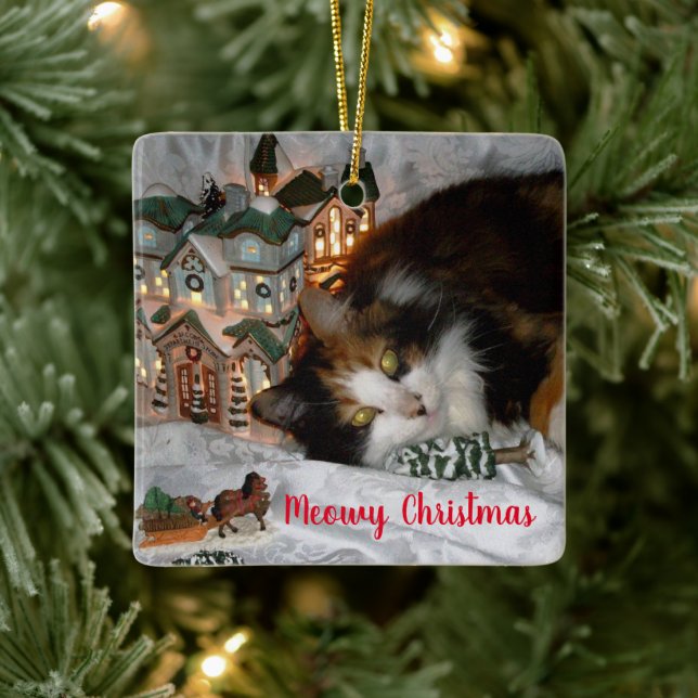 Ihr Haustier Katze oder Hund Foto Weihnachten Keramikornament (Baum)