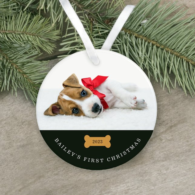 Ihr Hund ist das erste Weihnachten | Kohle mit Fot Ornament (This cute, holiday ornament features two photos of your dog and is the perfect puppy keepsake)