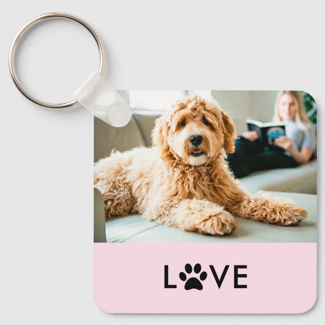 Ihr Hund oder Cat-Foto | Liebe mit Paw Print Schlüsselanhänger (Vorderseite)