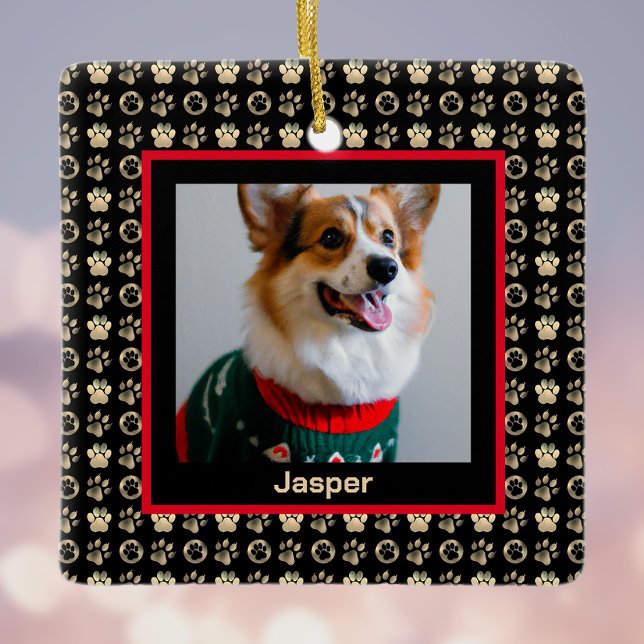 Ihr Hunde-Foto mit Golddrucken auf schwarz Keramikornament (Von Creator hochgeladen)