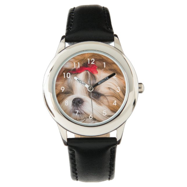 Ihr Hundewelpen-Foto mit Hund und Gesicht Armbanduhr (Vorderseite)