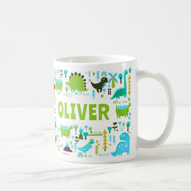 Ihr Individuelle Name Kinder Niedliche blaue Dinos Kaffeetasse (Rechts)