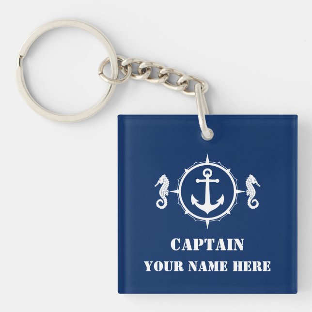 Ihr Individuelle Name oder Bootsname mit Seepferd  Schlüsselanhänger (Vorderseite)