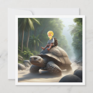 Ihr Kind, das eine Schildkröte, eine leere Schildk Karte