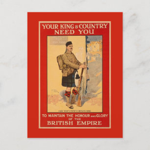 Ihr König und Ihr Land brauchen Sie, das britische Postkarte