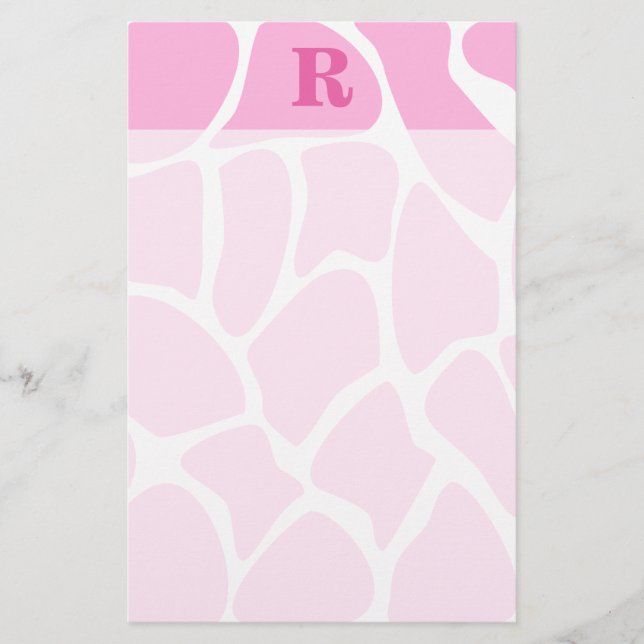 Ihr Letter Monogramm.Gestaltet. Rosa Giraffe-Muste Briefpapier (Vorderseite)