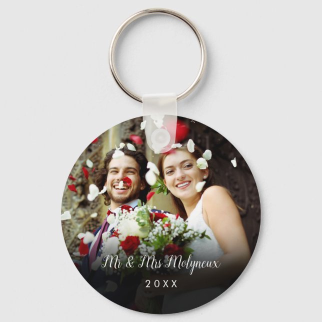 Ihr Lieblings-Hochzeitdatum und Ihr Foto mit Skrip Schlüsselanhänger (Vorderseite)