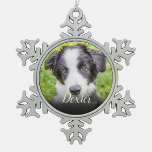 Ihr Lieblingsfoto von Ihrem Haustier Schneeflocken Zinn-Ornament